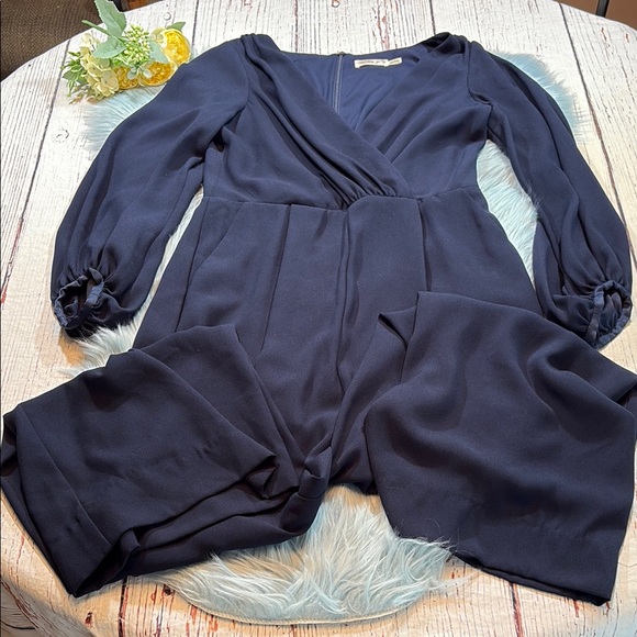 NWT Eliza J Navy V Neck Faux Wrap Jumpsuit sz 6 - Picture 1 of 11